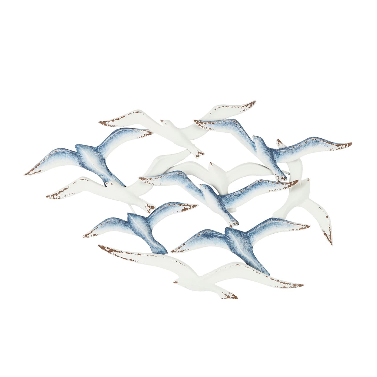 38" Blue Metal Bird Wall Décor with Brown Distressed Accents